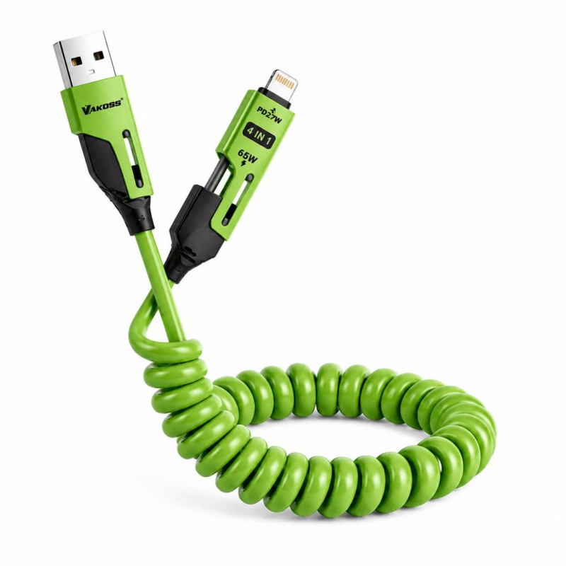 Vakoss MLU680G καλώδιο 4 σε 1, 1,5 m, 60 W, 3 A, QC/PD, πράσινο