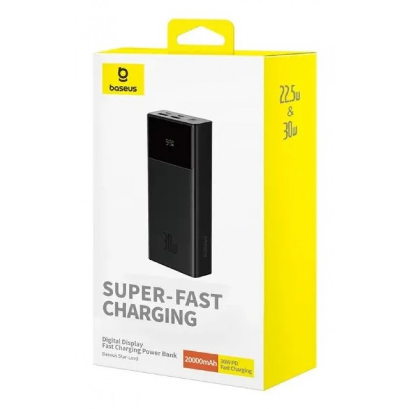 Baseus Star-Lord powerbank, 20000 mAh, 30 W, με οθόνη και καλώδιο, μαύρο