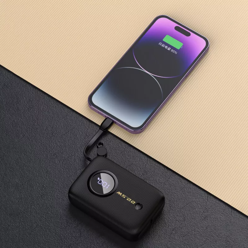Dudao DDA344 εξωτερική μπαταρία 10.000 mAh, PD 22,5 W, με ενσωματωμένο καλώδιο, μαύρη