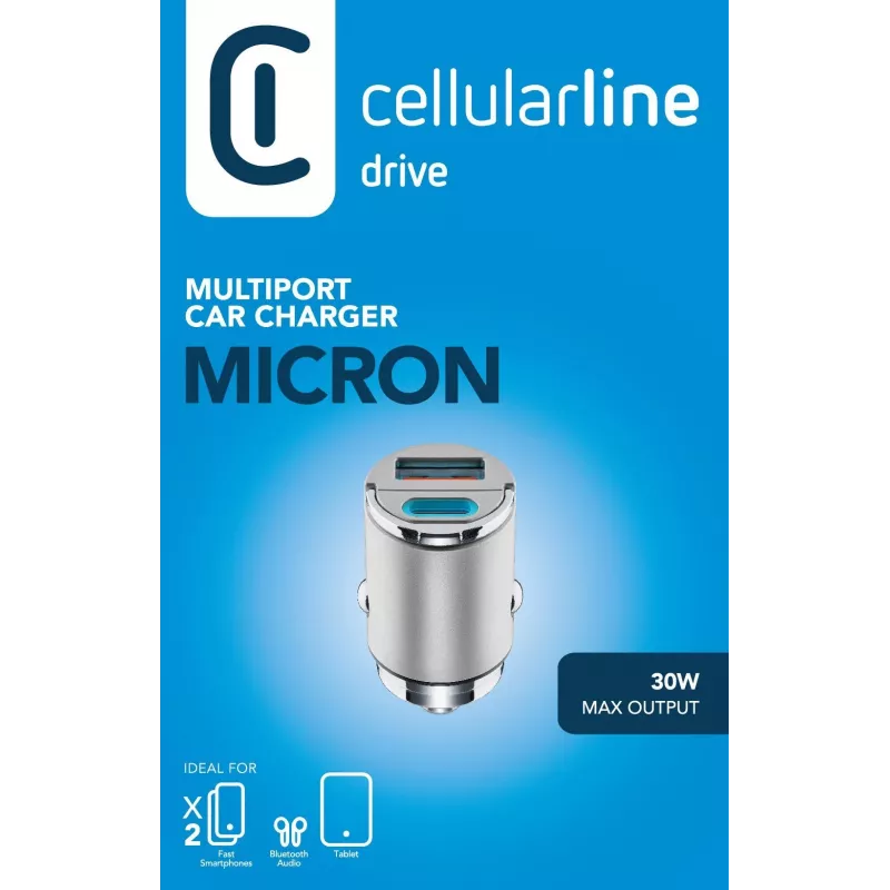 Cellularline Micron φορτιστής αυτοκινήτου 30 W, πολλαπλών θυρών USB-C/USB-A