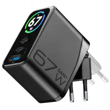 Cellularline TFT Multiport Charger 67 W φορτιστής γρήγορης φόρτισης, GaN, 2 x USB-C, 1 x USB-A