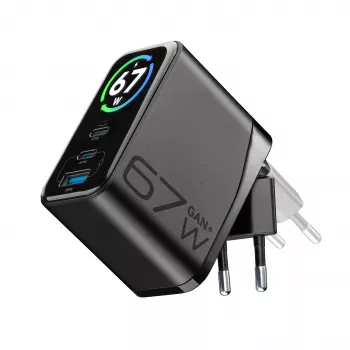 Cellularline TFT Multiport Charger 67 W φορτιστής γρήγορης φόρτισης, GaN, 2 x USB-C, 1 x USB-A