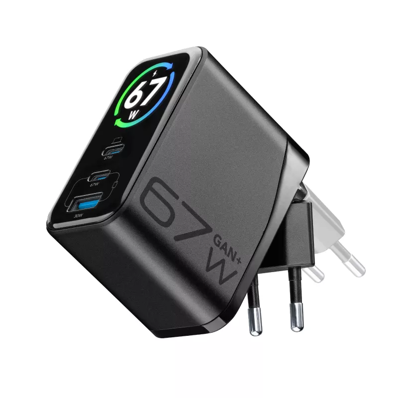 Cellularline TFT Multiport Charger 67 W φορτιστής γρήγορης φόρτισης, GaN, 2 x USB-C, 1 x USB-A