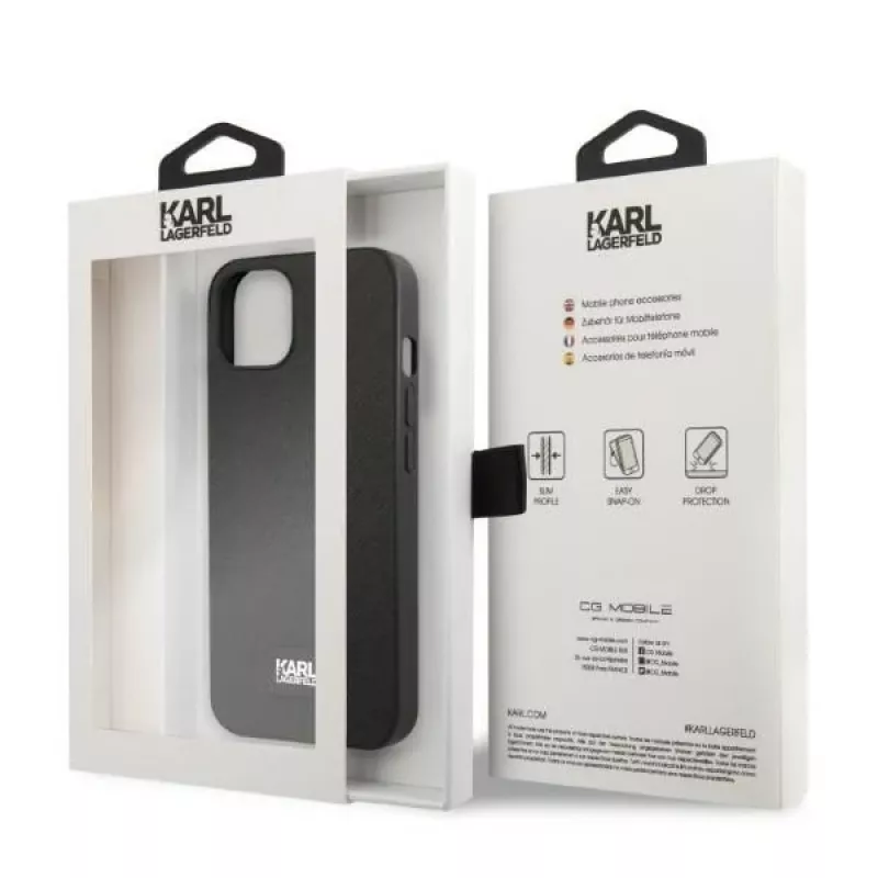 Karl Lagerfeld KLHCP13MSFMP2K σκληρή θήκη για iPhone 13 / 14 / 15, Saffiano Plaque, μαύρη