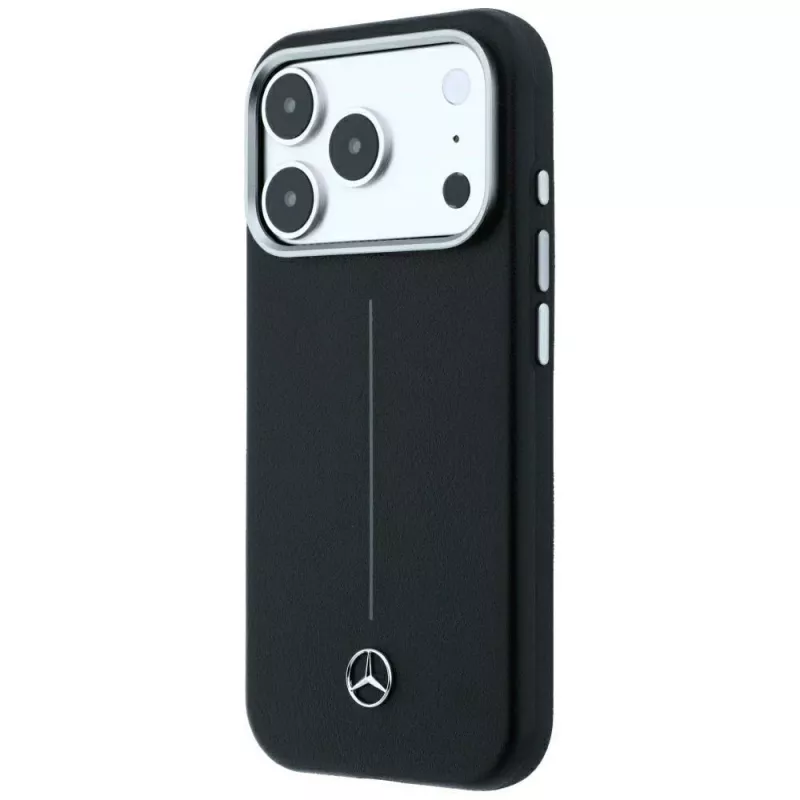 Mercedes Leather Semi Wrap Iconic Line MagSafe θήκη για iPhone 18 Pro / 17 Pro, μαύρη