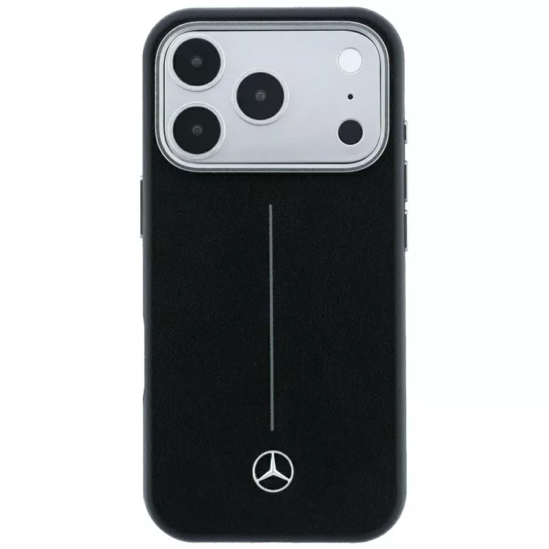 Mercedes Leather Semi Wrap Iconic Line MagSafe θήκη για iPhone 18 Pro / 17 Pro, μαύρη