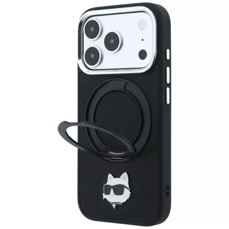 Karl Lagerfeld with Ring Stand 360 Choupette Head Pin MagSafe θήκη για iPhone 18 Pro / 17 Pro, μαύρη