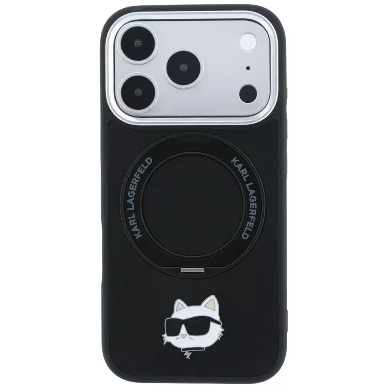 Karl Lagerfeld with Ring Stand 360 Choupette Head Pin MagSafe θήκη για iPhone 18 Pro / 17 Pro, μαύρη