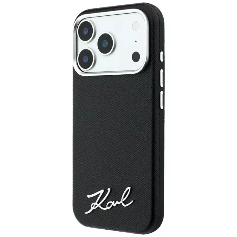 Karl Lagerfeld Saffiano Small Script Metal Logo MagSafe θήκη για iPhone 18 Pro / 17 Pro, μαύρη