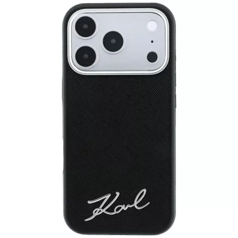 Karl Lagerfeld Saffiano Small Script Metal Logo MagSafe θήκη για iPhone 18 Pro / 17 Pro, μαύρη