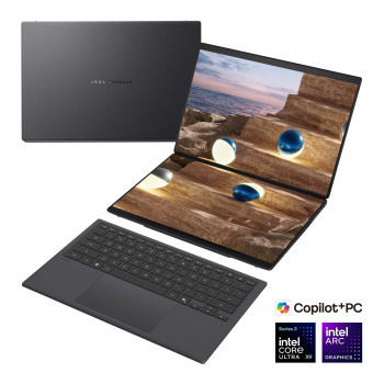 Asus Zenbook Duo UX8407AA-SN094X φορητός υπολογιστής 14 ιντσών, οθόνη αφής OLED, Intel Core Ultra 9 378H, 32 GB LPDDR5X, SSD 2000 GB, Windows 11 Home, Moher Gray
