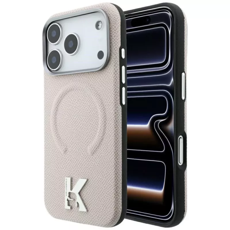 Karl Lagerfeld KF003255 Grained Embossed Ring & Kameo Logo θήκη MagSafe για iPhone 18 Pro / 17 Pro, μπεζ