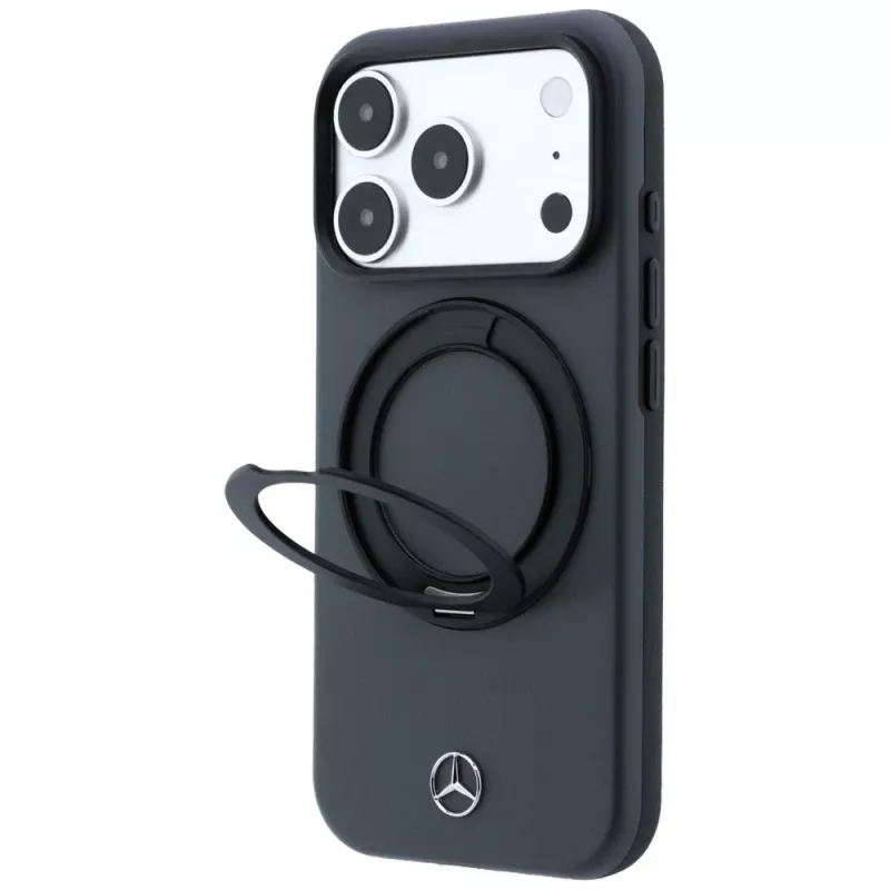 Mercedes Mer008869 Leather with Ring Stand θήκη MagSafe για iPhone 18 Pro / 17 Pro, ανθρακί