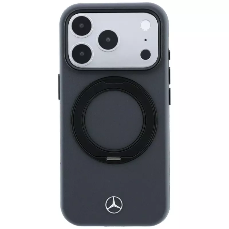 Mercedes Mer008869 Leather with Ring Stand θήκη MagSafe για iPhone 18 Pro / 17 Pro, ανθρακί