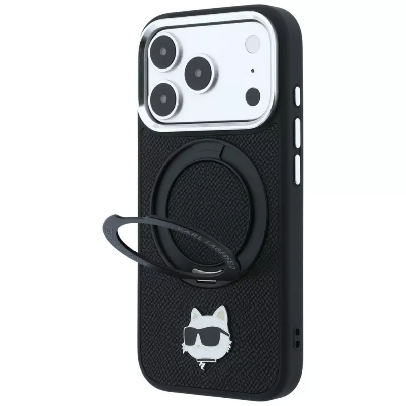 Karl Lagerfeld KF003216 Ring Stand 360 Choupette Head Pin MagSafe θήκη για iPhone 18 Pro Max / 17 Pro Max, μαύρη
