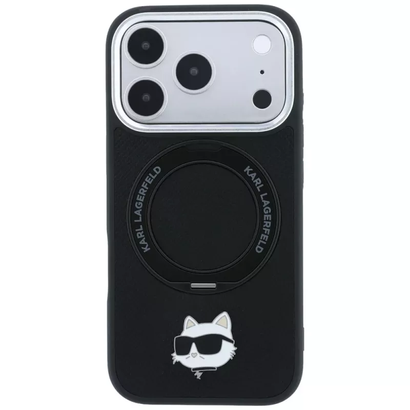 Karl Lagerfeld KF003216 Ring Stand 360 Choupette Head Pin MagSafe θήκη για iPhone 18 Pro Max / 17 Pro Max, μαύρη