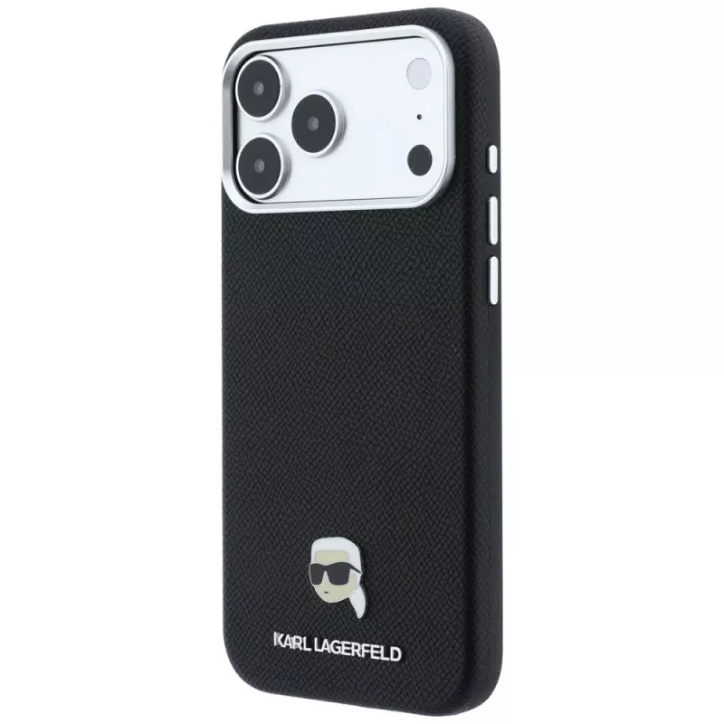 Karl Lagerfeld KF003263 Grained Karl Head Metal MagSafe θήκη για iPhone 18 Pro / 17 Pro, μαύρη