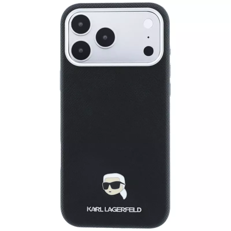 Karl Lagerfeld KF003263 Grained Karl Head Metal MagSafe θήκη για iPhone 18 Pro / 17 Pro, μαύρη