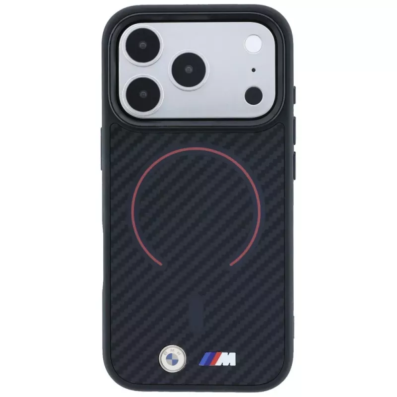 Θήκη BMW M Kevlar Red Print Ring Metal Logo MagSafe για iPhone 18 Pro Max / 17 Pro Max, μαύρη