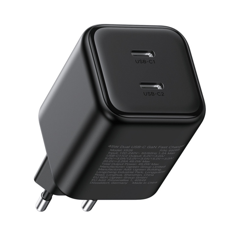 Ugreen X526 φορτιστής 45 W, 2 x USB-C, GaN, μαύρος