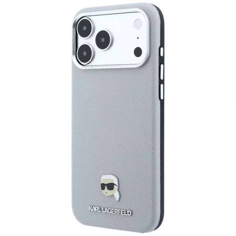 Karl Lagerfeld Grained Karl Head Metal θήκη με MagSafe για iPhone 18 Pro / 17 Pro, γκρι