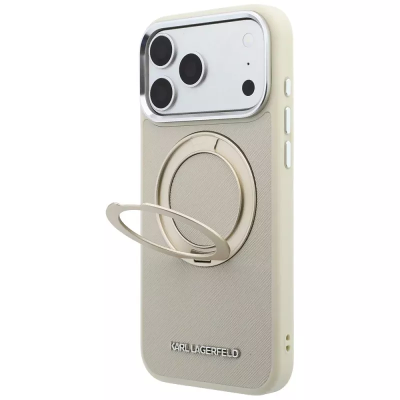 Karl Lagerfeld Ring Stand 360 Saffiano Classic Logo MagSafe θήκη για iPhone 18 Pro Max / 17 Pro Max, μπεζ