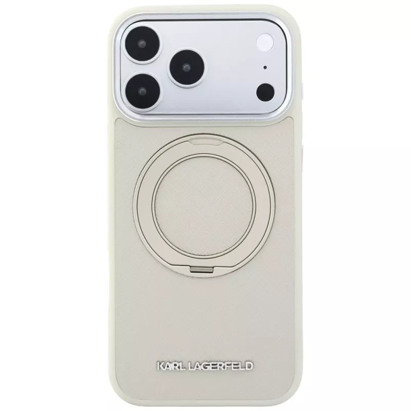 Karl Lagerfeld Ring Stand 360 Saffiano Classic Logo MagSafe θήκη για iPhone 18 Pro Max / 17 Pro Max, μπεζ