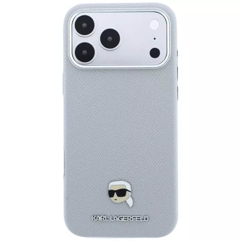Karl Lagerfeld Grained Karl Head Metal MagSafe θήκη για iPhone 18 Pro Max / 17 Pro Max, γκρι