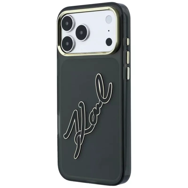Karl Lagerfeld IML Big Signature Resin Metal Frame θήκη για iPhone 18 Pro / 17 Pro, μαύρη