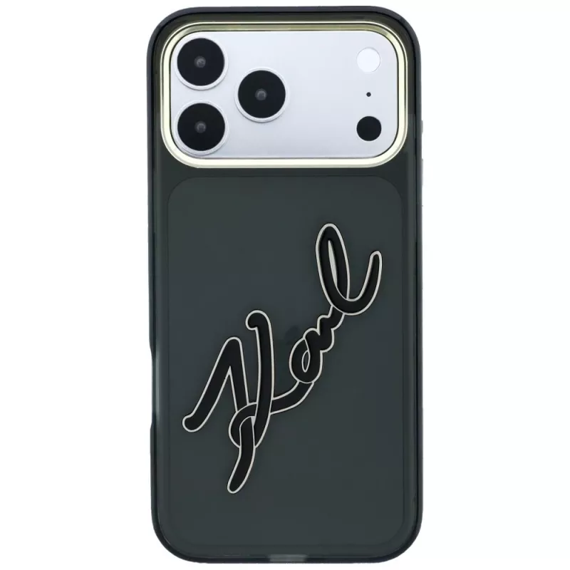 Karl Lagerfeld IML Big Signature Resin Metal Frame θήκη για iPhone 18 Pro / 17 Pro, μαύρη