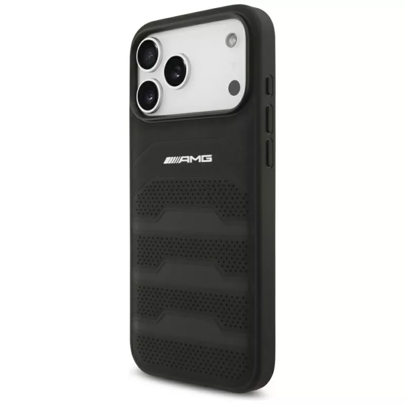 Mercedes AMG00117 θήκη για iPhone 18 Pro Max / 17 Pro Max, AMG Leather Debossed Lines Logo, μαύρη