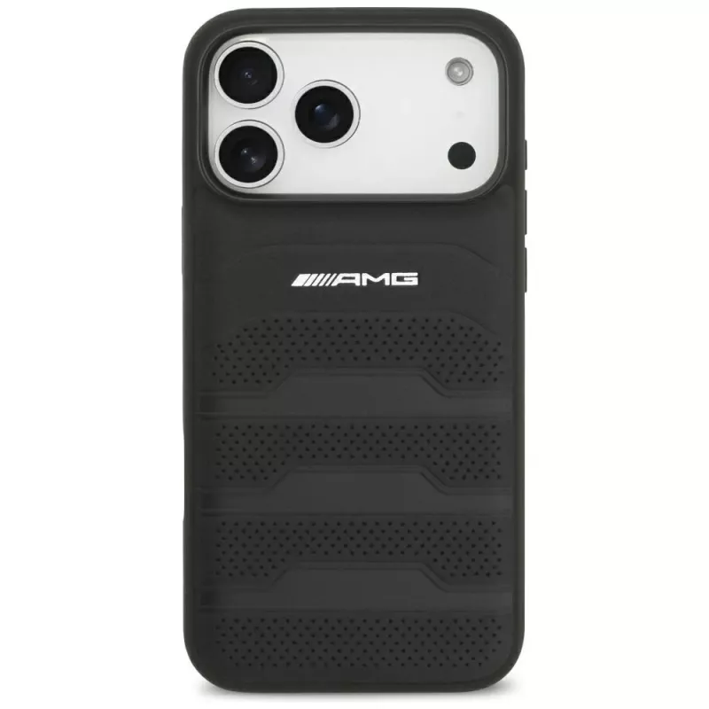Mercedes AMG00117 θήκη για iPhone 18 Pro Max / 17 Pro Max, AMG Leather Debossed Lines Logo, μαύρη