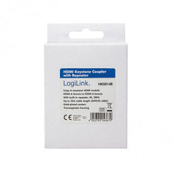 LogiLink NK0014R συζεύκτης HDMI keystone A/F σε HDMI A/F, 4K/30 Hz, επαναλήπτης, λευκός
