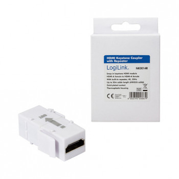 LogiLink NK0014R συζεύκτης HDMI keystone A/F σε HDMI A/F, 4K/30 Hz, επαναλήπτης, λευκός