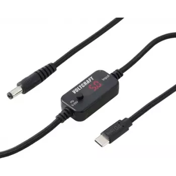 VOLTCRAFT VC-18735745 μετατροπέας τάσης USB, βύσμα DC 5,5 x 2,1 mm, USB-C PD/DC, ρυθμιζόμενη τάση εξόδου, με προσαρμογέα DC, μαύρος