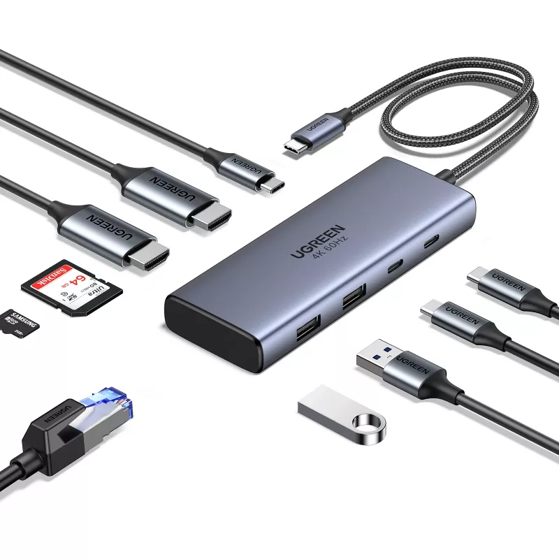 Ugreen CM498 διανομέας USB, 1x USB-C PD, 2x USB-C, 2x USB-A 3.2 Gen2 (45379)