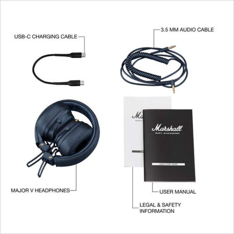 Marshall Major V ασύρματα ακουστικά, Bluetooth 5.3, Midnight Blue