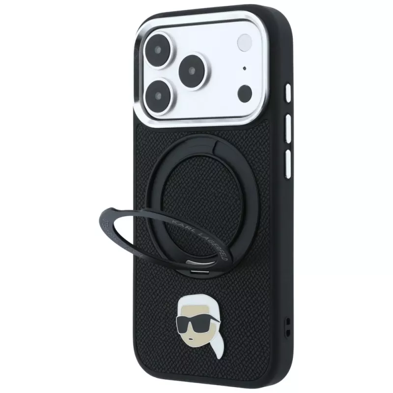 Θήκη Karl Lagerfeld MagSafe με δαχτυλίδι-βάση 360 και Karl Head Pin για iPhone 18 Pro / 17 Pro, μαύρη