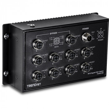 TRENDnet TI-XPG102 βιομηχανικός μεταγωγέας, EN50155, M12, Gigabit PoE+, σιδηροδρομικός, 10 θυρών