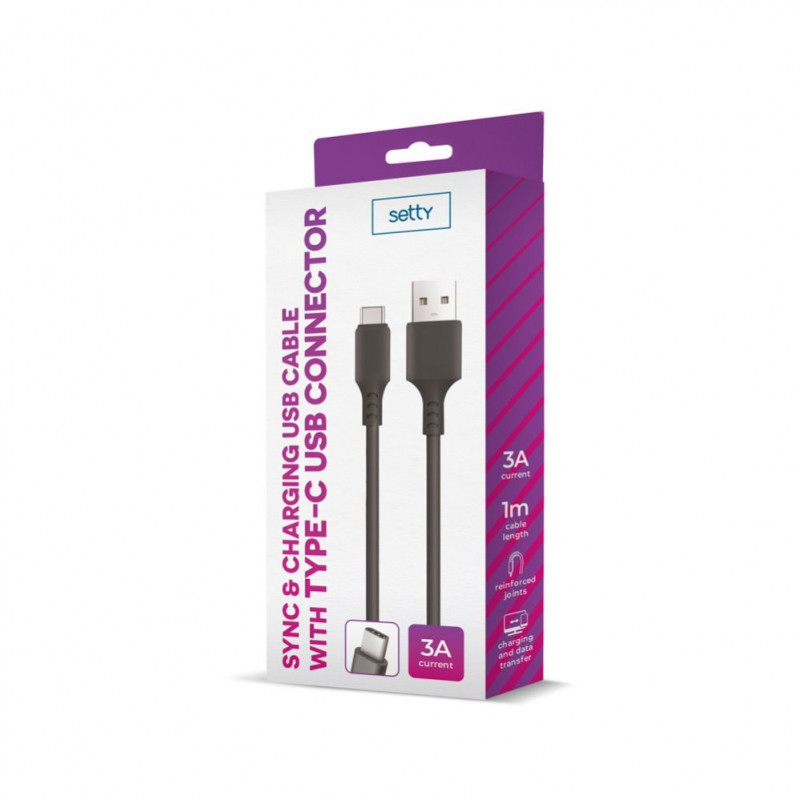 Setty καλώδιο USB-A σε USB-C, 1 m, 3 A, μαύρο