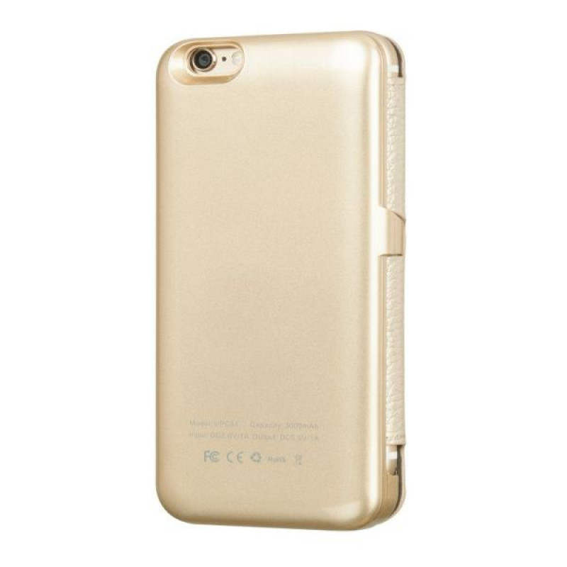 Hoco δερμάτινη θήκη τύπου βιβλίου με power bank 3000 mAh για Apple iPhone 6, χρυσή