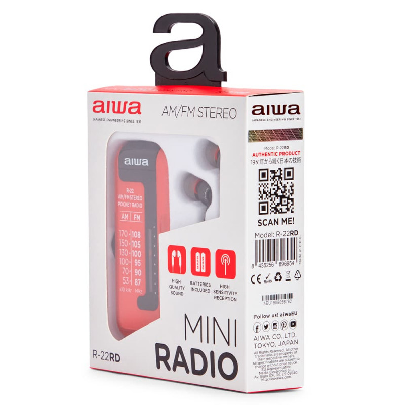 AIWA R-22RD ραδιόφωνο τσέπης με ακουστικά, κόκκινο