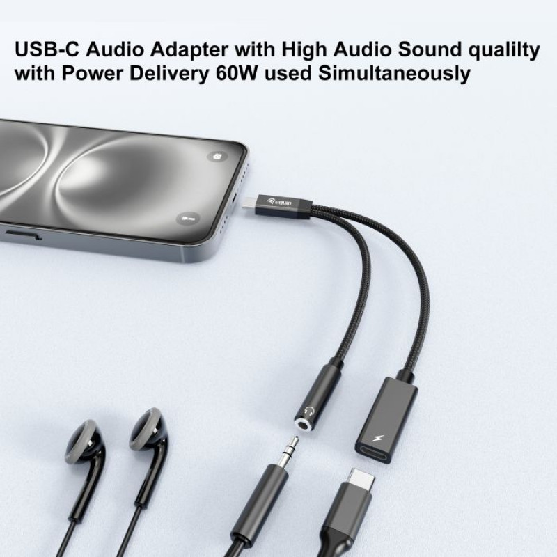 Equip 133470 αντάπτορας USB-C σε 3,5 mm 3 ακίδων με DAC, 0,12 m, μαύρος
