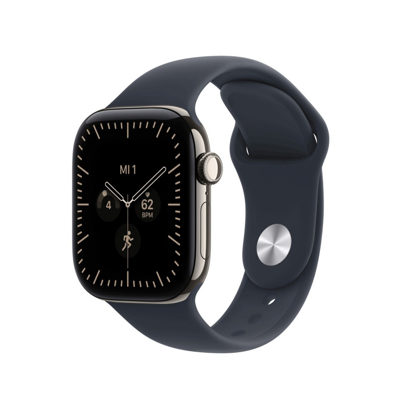 Apple Watch Series 12 GPS + Cellular 42 mm, θήκη από τιτάνιο σε φυσικό χρώμα, αθλητικό λουράκι σε ναυτικό μπλε, M/L