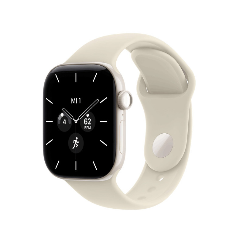 Apple Watch Series 12 GPS + Cellular 42 mm, κεραμική θήκη σε λευκό περλέ, αθλητικό λουράκι σε χρώμα άμμου, M/L