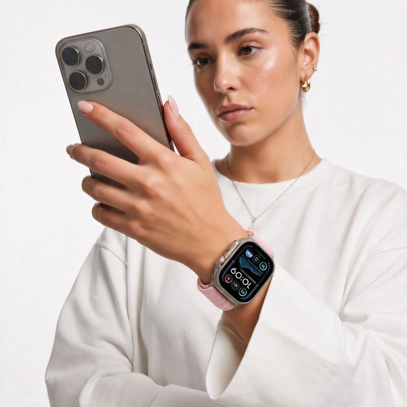 Tech-Protect Nylon Sport λουράκι για Apple Watch 44/45/46/49 mm, ανοιχτό ροζ