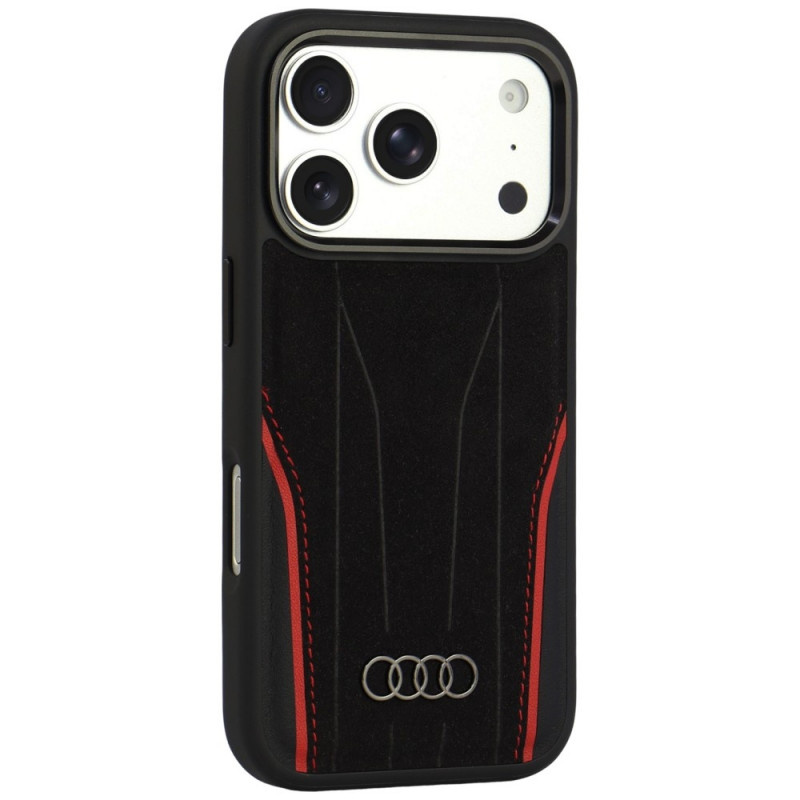 Θήκη Audi R8 Genuine Leather MagSafe από γνήσιο δέρμα για iPhone 18 Pro / 17 Pro, μαύρη και κόκκινη (AUDI000239)