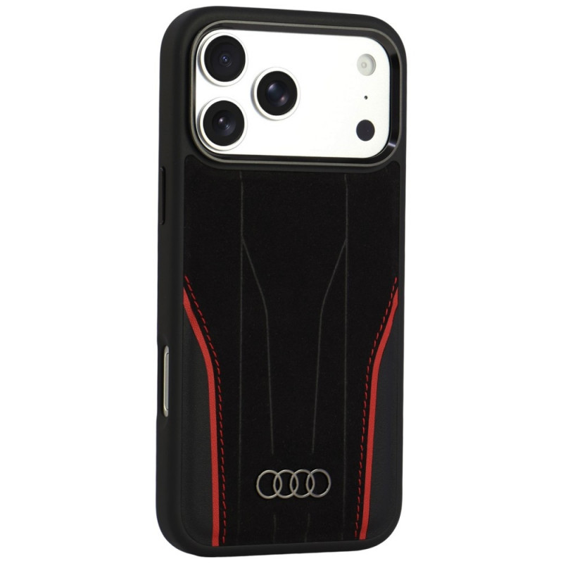 Θήκη Audi R8 Genuine Leather MagSafe από γνήσιο δέρμα για iPhone 18 Pro Max / 17 Pro Max, μαύρη και κόκκινη (AUDI000240)