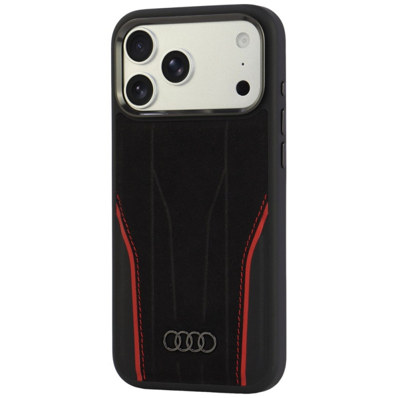 Θήκη Audi R8 Genuine Leather MagSafe από γνήσιο δέρμα για iPhone 18 Pro Max / 17 Pro Max, μαύρη και κόκκινη (AUDI000240)
