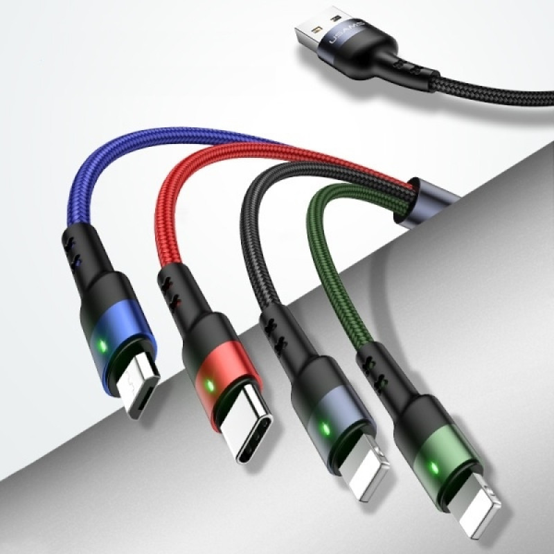 USAMS U26 SJ413USB01 (US-SJ413) πλεκτό καλώδιο νάιλον 4 σε 1, 3 m, 2 A (2x Lightning/microUSB/USB-C)